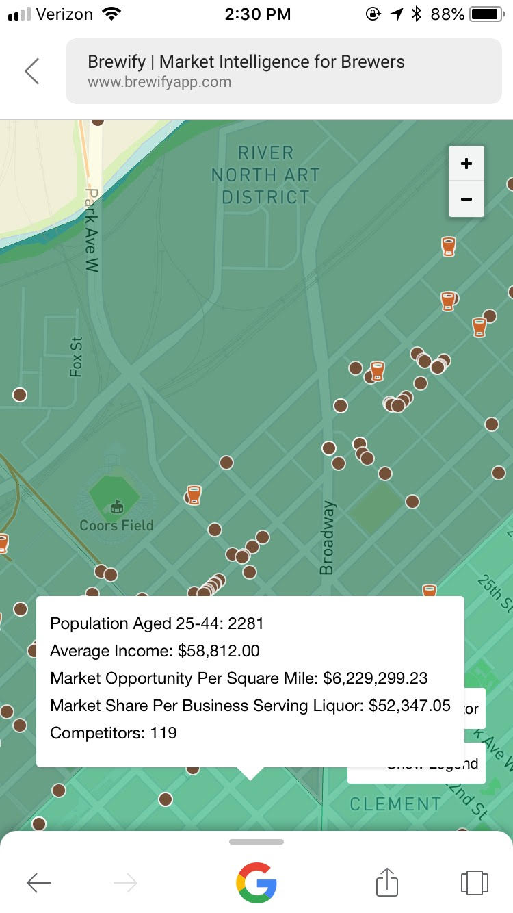 Screenshot of Market Opportunity Info in Neighborhood 1